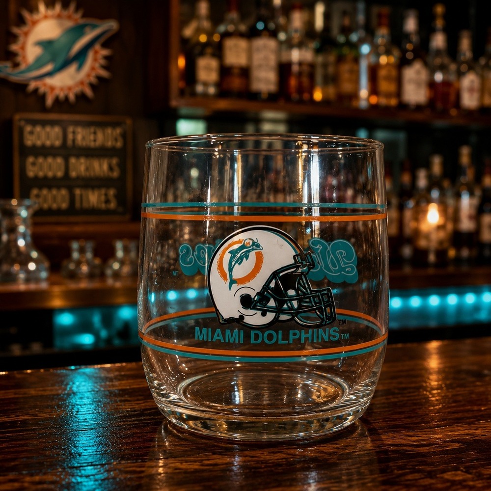 Vintage‎ 1990s Miami Dolphins NFL Helmet Rocks Glass Tumbler 12 oz Barware